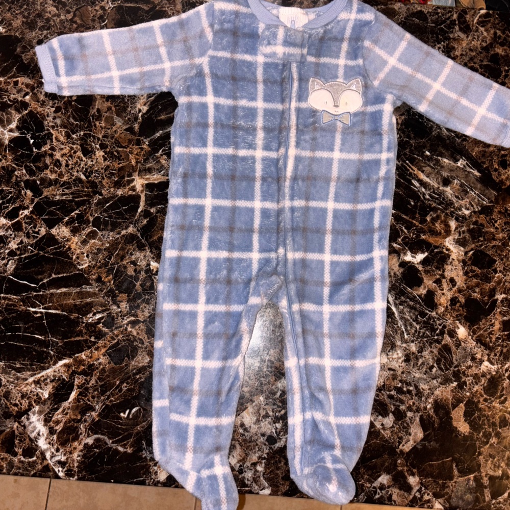 Blue Plaid Kids One Piece with Fox Design